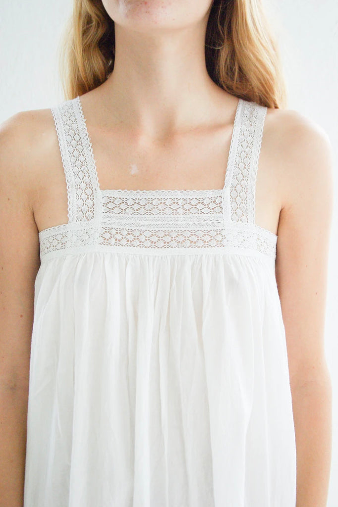 Gathered Slip with Cotton Lace - Organic Cotton - White Gathered Slip with Cotton Lace - Organic Cotton - White